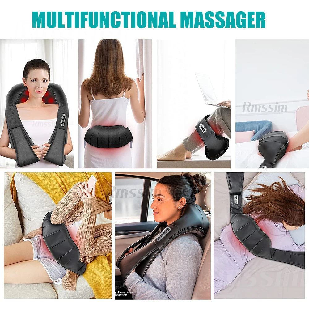 Neck and Shoulder Massager Heated Back Massager U Shape Deep Kneading Electric Massage Pillow for Neck Waist Leg Body