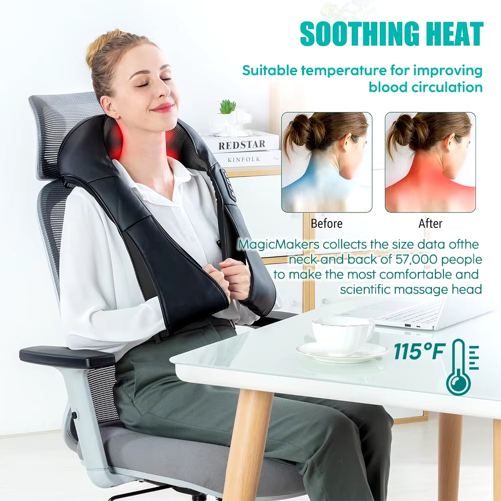 Neck and Shoulder Massager Heated Back Massager U Shape Deep Kneading Electric Massage Pillow for Neck Waist Leg Body