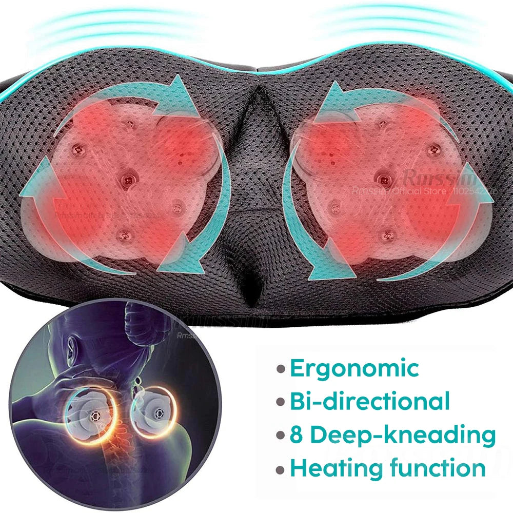 Neck and Shoulder Massager Heated Back Massager U Shape Deep Kneading Electric Massage Pillow for Neck Waist Leg Body