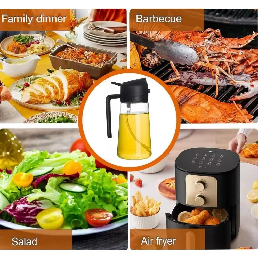 Elevate Your Cooking with the 2-in-1 Olive Oil Dispenser Bottle - 500ml Plastic Oil Sprayer for Effortless Cooking, BBQ, and Baking!