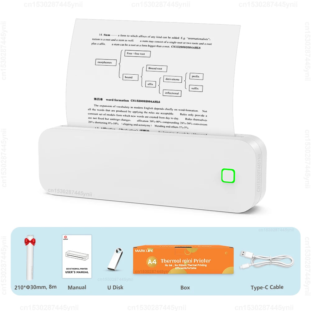 Portable A4 Thermal Printer Inkless Bluetooth Photo PDF Document Printer Memo Note Tattoo Print Wireless Tattoo Stencil Printer