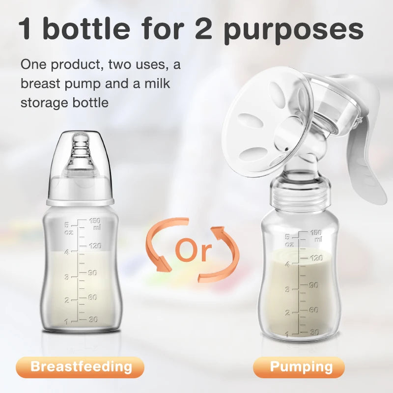 Manual Breast Pump - BPA Free Milk Suction Bottle for Easy Feeding and Postpartum Care