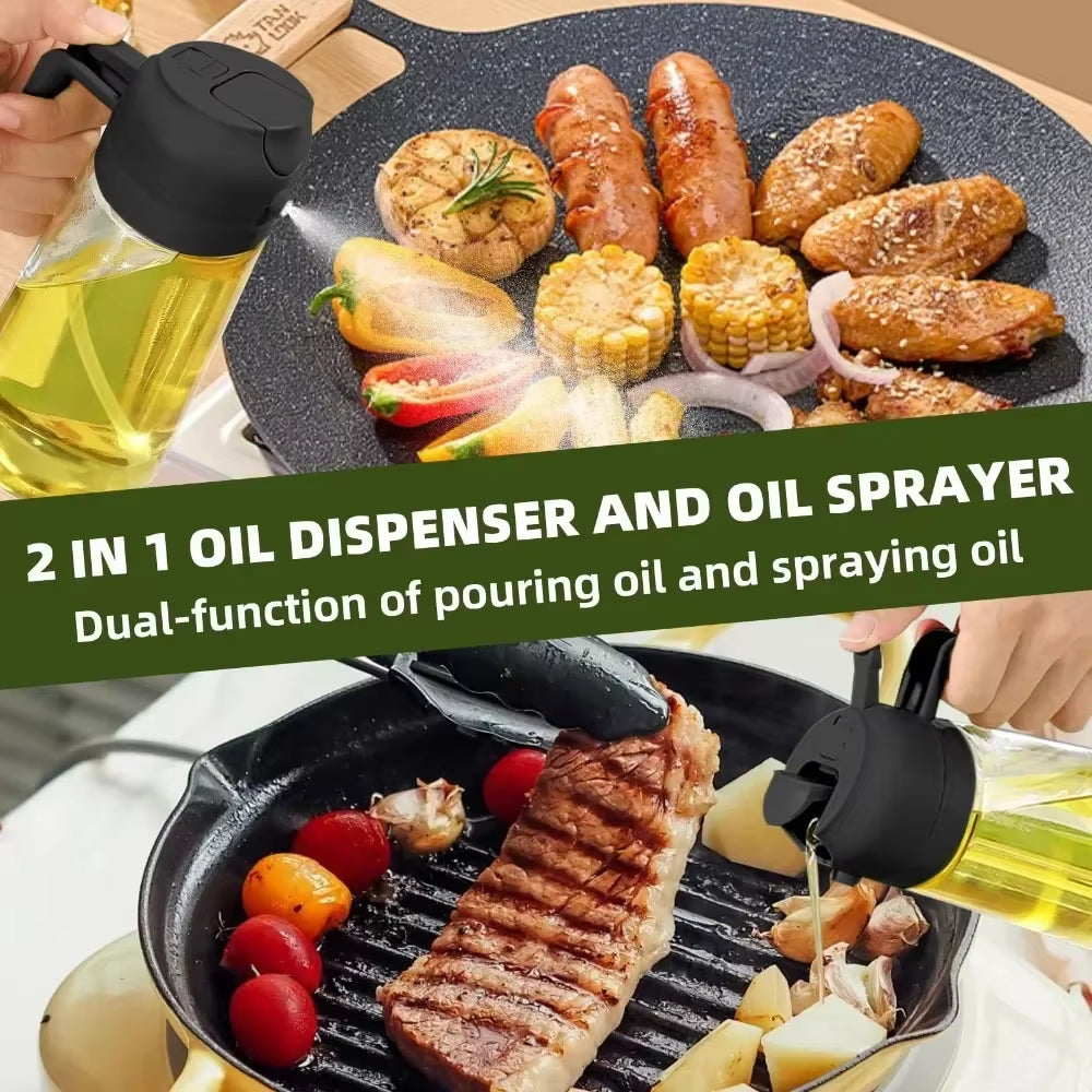 Elevate Your Cooking with the 2-in-1 Olive Oil Dispenser Bottle - 500ml Plastic Oil Sprayer for Effortless Cooking, BBQ, and Baking!