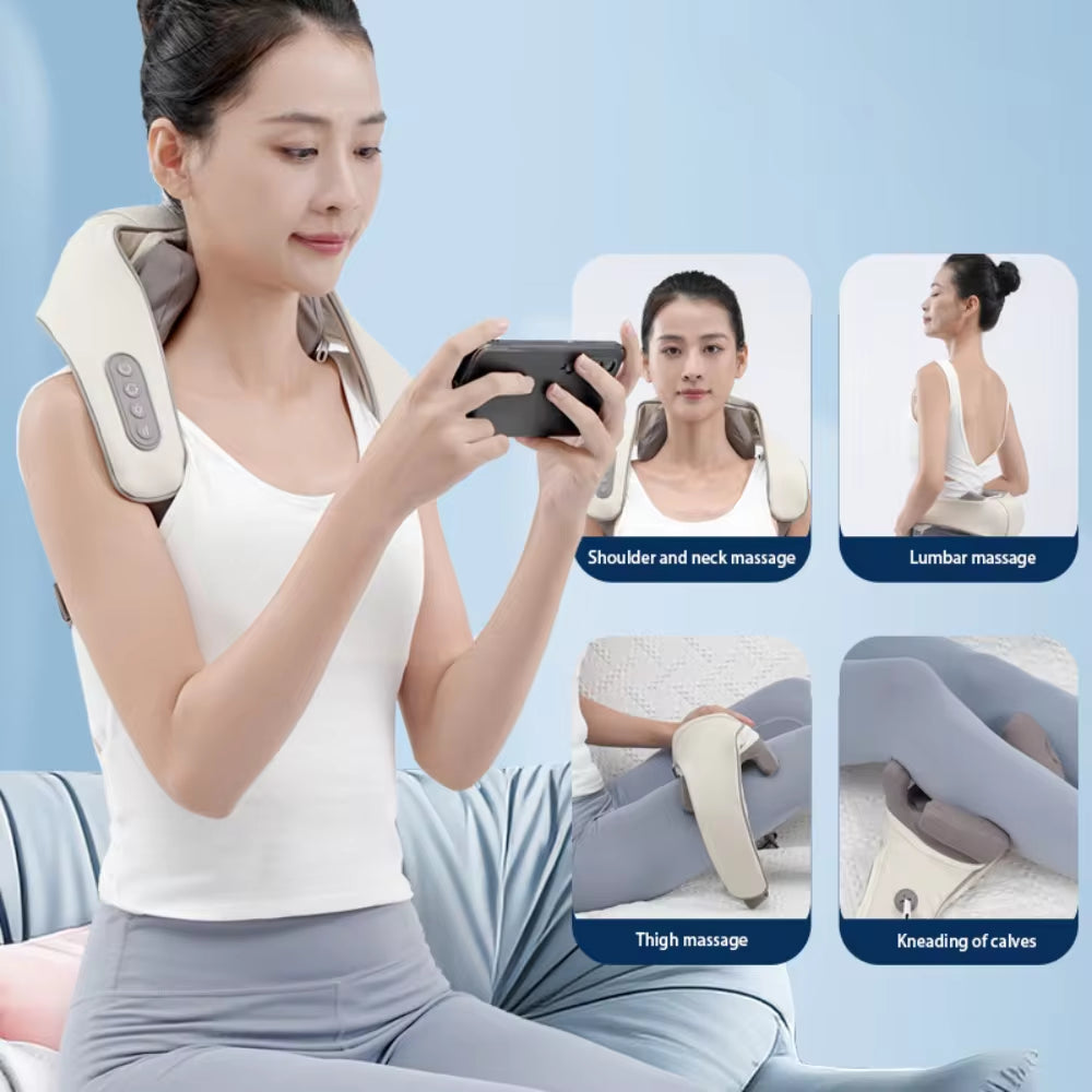  Portable Mini Relaxer Dredge Kneading Smart Electric Wrap Heated Trapezius Muscle Neck Multifunctional Shiatsu Massage Shawl